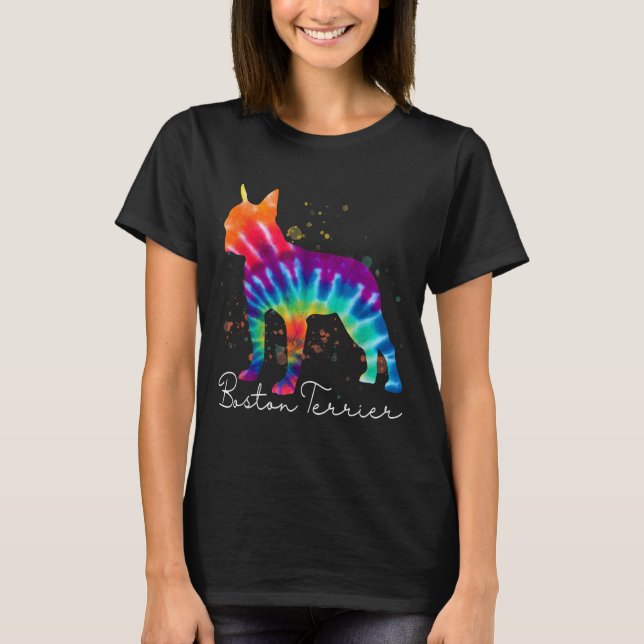 Boston Terrier Tie Dye Rainbow Dog Lover T-Shirt (Front)