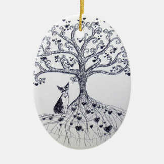 Boston Terrier Tree of Life Black and white Ceramic Ornament