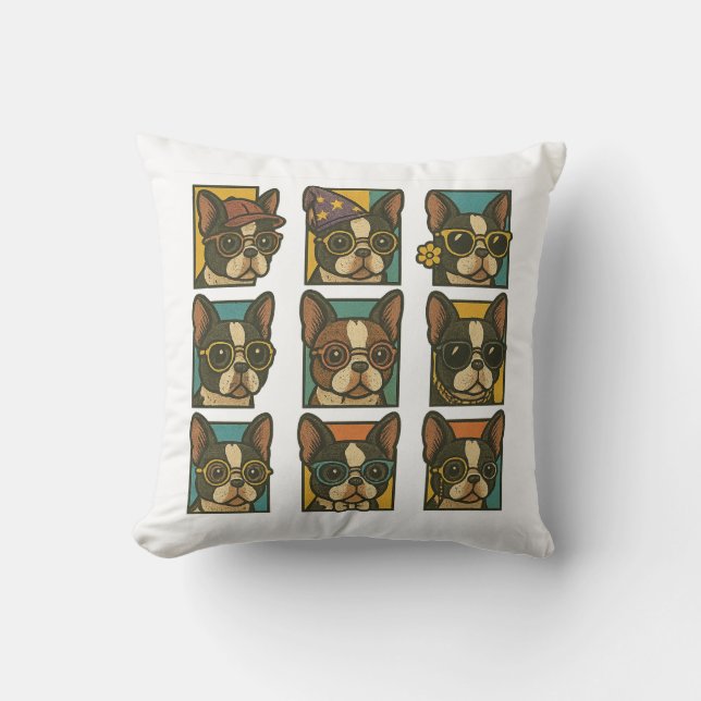 Boston Terrier Trendsetters Throw Pillow (Front)
