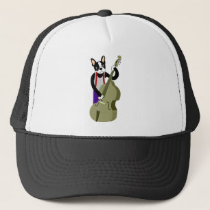 Boston Terrier Upright  Bass Player Trucker Hat