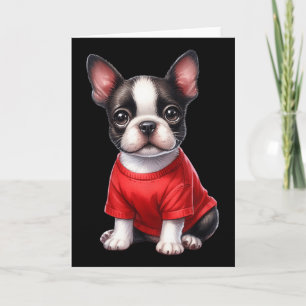 Boston Terrier Valentine Day Red Heart Love Puppy  Card