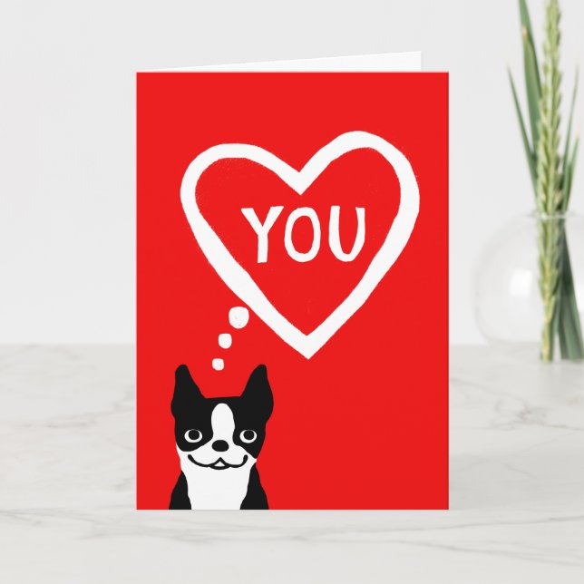 Boston Terrier Valentine Holiday Card (Front)