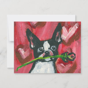 Boston Terrier Valentine Rose Holiday Card