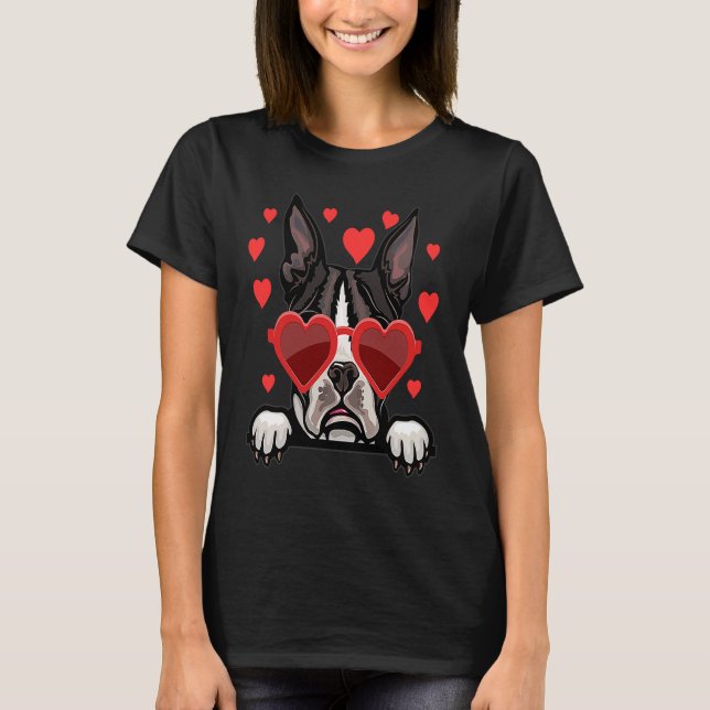 Boston Terrier valentines day Heart Couples Dog T-Shirt (Front)