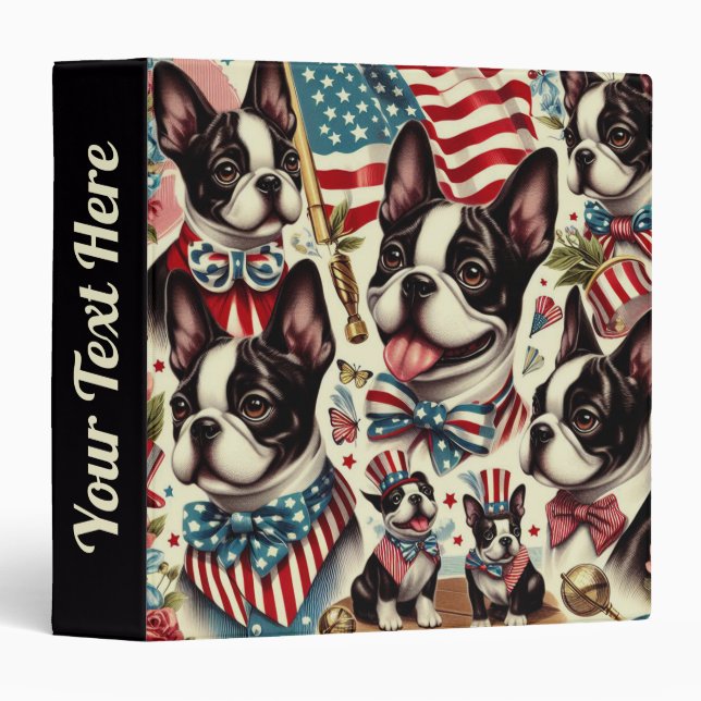 Boston Terrier Vintage Seamless Illustration Binder (Front/Spine)