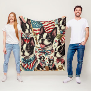 Boston Terrier Vintage Seamless Illustration Fleece Blanket