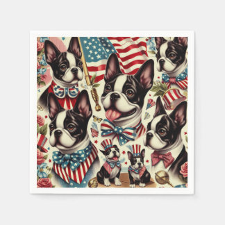 Boston Terrier Vintage Seamless Illustration Napkin