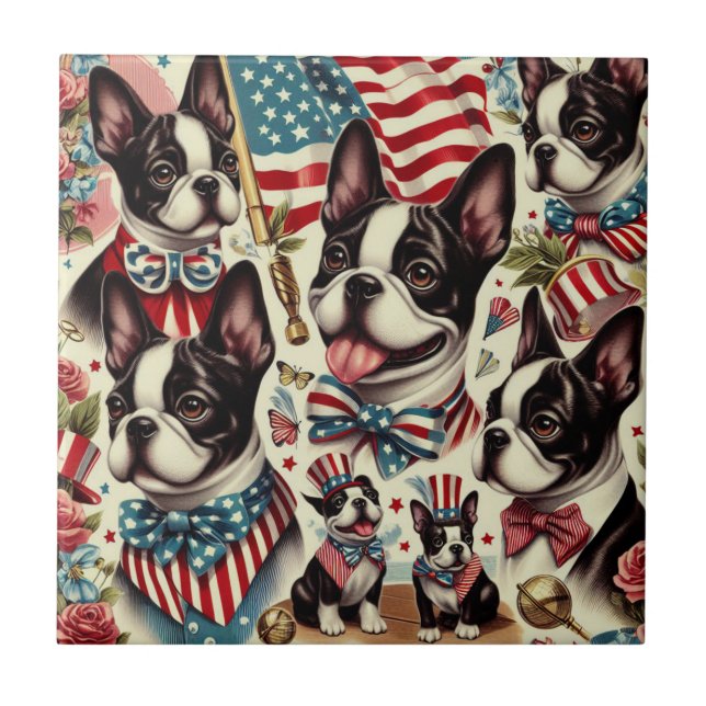 Boston Terrier Vintage Seamless Illustration Tile (Front)