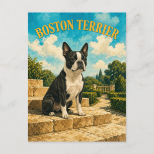 Boston Terrier, Vintage Watercolor Dog Art Postcard