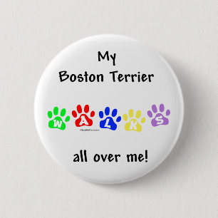 Boston Terrier Walks All Over Me - Button
