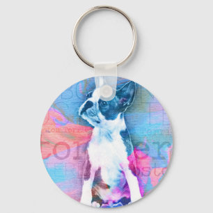 Boston Terrier Watercolor Digital Art Keychain