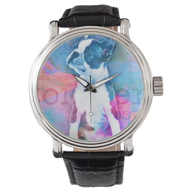 Boston Terrier Watercolor Digital Art Watch (Front)