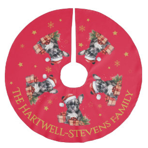 Boston Terrier Wearing A Christmas Hat Brushed Polyester Tree Skirt