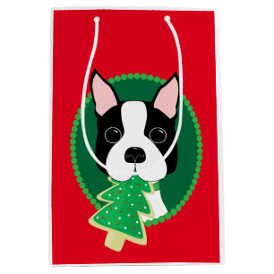 Boston Terrier Whimsical Christmas Medium Gift Bag