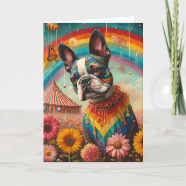Boston Terrier Wildflower Meadow Circus Tent Card (Front)