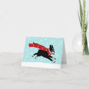 Boston Terrier Winter Snow Dog Happy Holiday