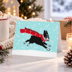 Boston Terrier Winter Snow Dog Happy Holiday Card