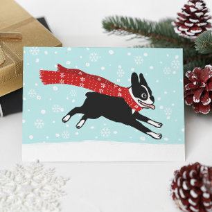 Boston Terrier Winter Snow Holiday Card