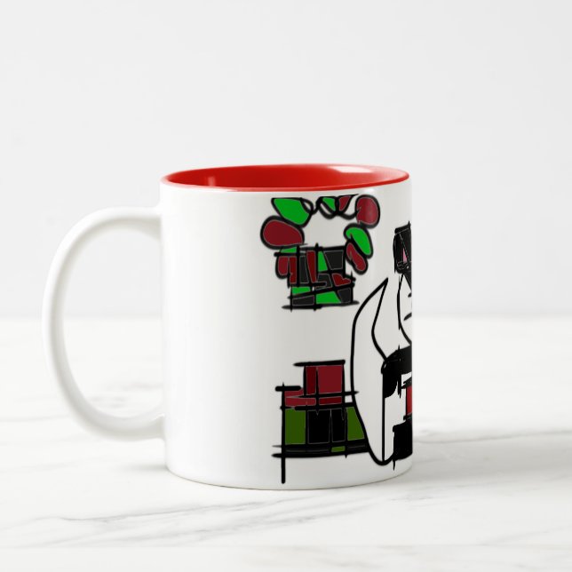 Boston terrier winter  Two-Tone coffee mug (Left)