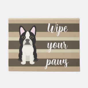 Boston Terrier Wipe your paws Neutral striped  Doormat