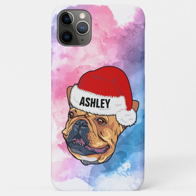 Boston Terrier with Christmas Hat Holiday Dog Case-Mate iPhone Case (Back)
