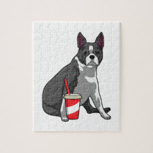 Boston Terrier with Drink Jigsaw Puzzle