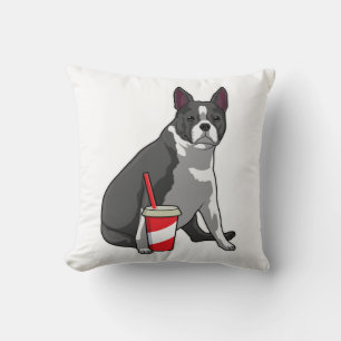 Boston Terrier with Drink Throw Pillow