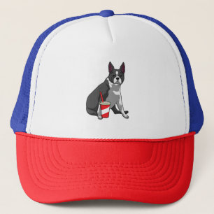 Boston Terrier with Drink Trucker Hat