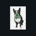 Boston Terrier With Green Moustache & Spotted Tie Canvas Print<br><div class="desc">Pets</div>