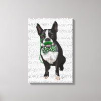 Boston Terrier With Green Moustache & Spotted Tie