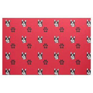 Boston Terrier with Paws Cotton Fabric