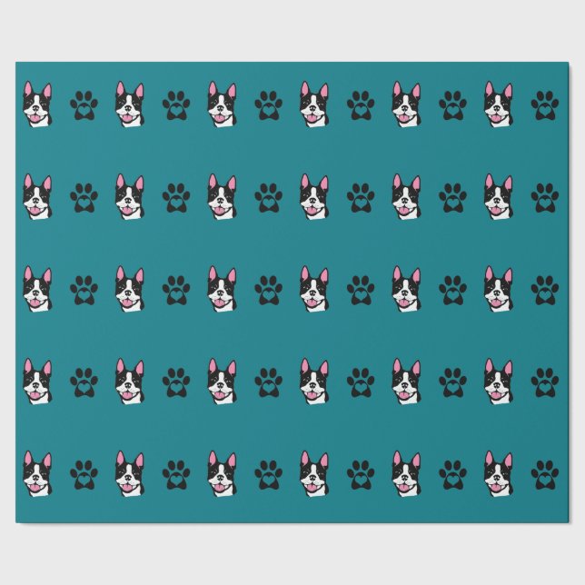 Boston Terrier with Paws Wrapping Paper (Seam)