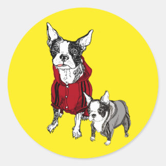 Boston Terrier with Puppy in Track Suits Stickers