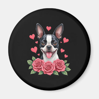 Boston Terrier with Red Roses Hearts Valentine�s D Magnet