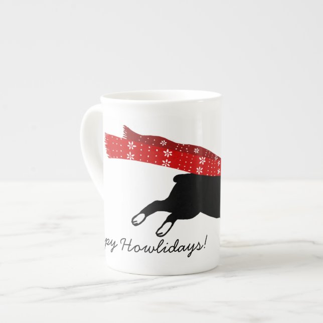 Boston Terrier with Red Scarf | Cute Dog Holiday Bone China Mug (Front Left)