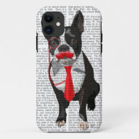 Boston Terrier With Red Tie and Moustache 2