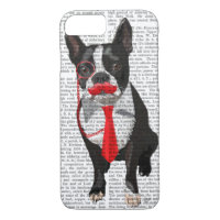 Boston Terrier With Red Tie and Moustache 2