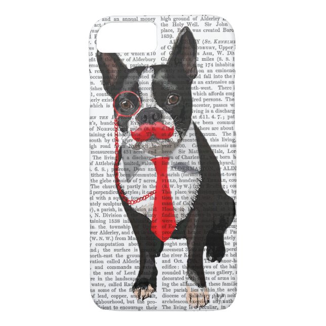 Boston Terrier With Red Tie and Moustache 2 Case-Mate iPhone Case (Back)