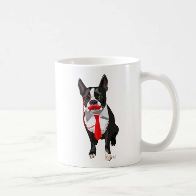 Boston Terrier With Red Tie and Moustache 2 Coffee Mug (Right)