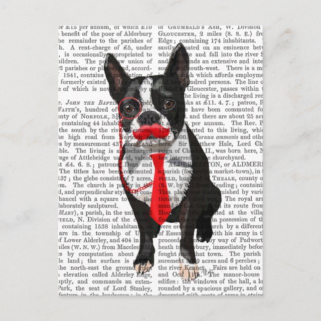 Boston Terrier With Red Tie and Moustache 2 Postcard (Front)