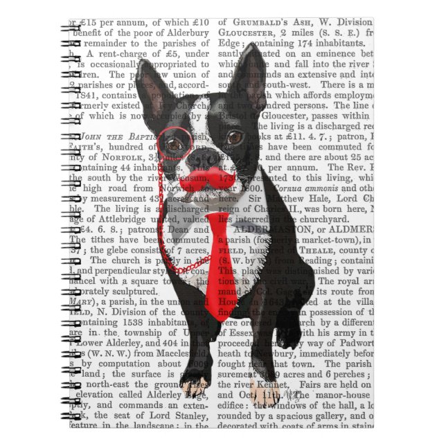 Boston Terrier With Red Tie and Mustache 2 Notebook (Front)