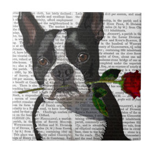 Boston Terrier with Rose in Mouth Tile