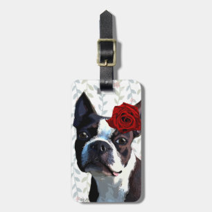 Boston Terrier with Rose on Head 2 Luggage Tag