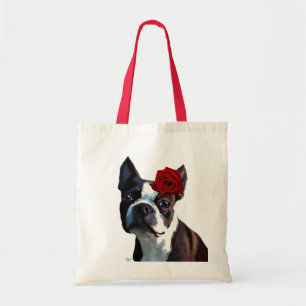Boston Terrier with Rose on Head 2 Tote Bag