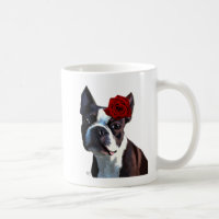 Boston Terrier with Rose on Head