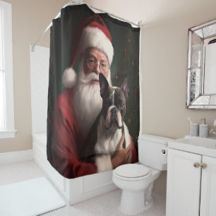 Boston Terrier With Santa Claus Festive Christmas