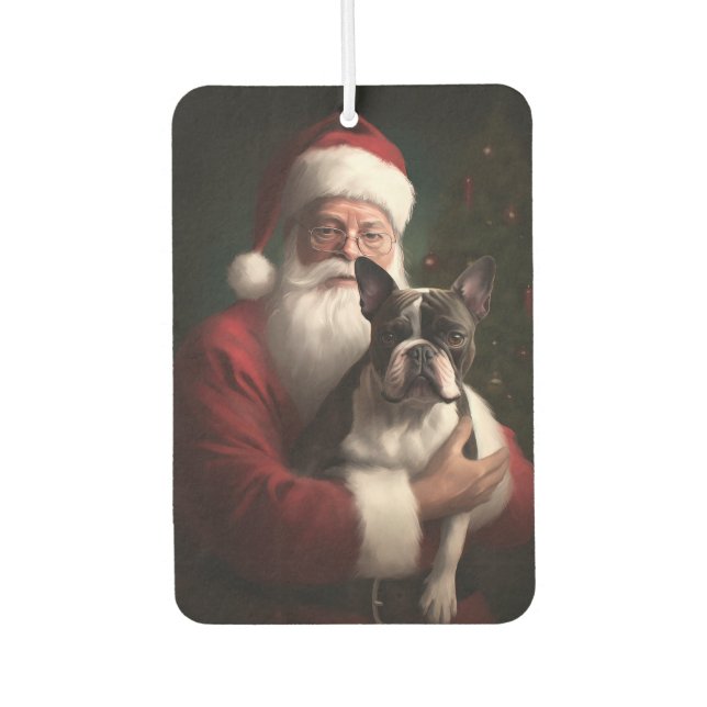 Boston Terrier With Santa Claus Festive Christmas Air Freshener (Front)