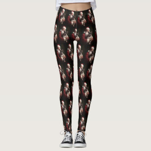 Boston Terrier With Santa Claus Festive Christmas Leggings