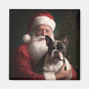 Boston Terrier With Santa Claus Festive Christmas Magnet