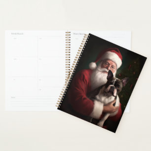 Boston Terrier With Santa Claus Festive Christmas Planner